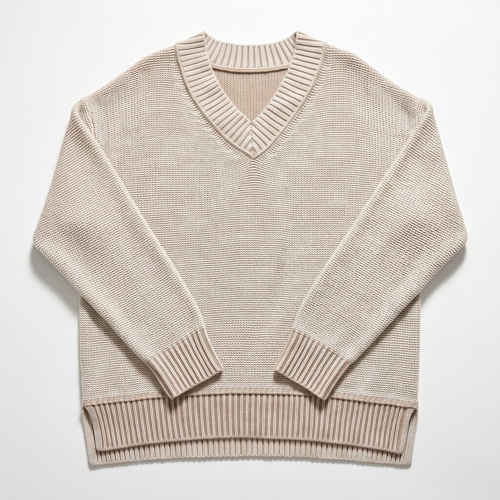 American Eagle M Beige Womens V-Neck Cotton Knit Sweater Casual Boho Cozy